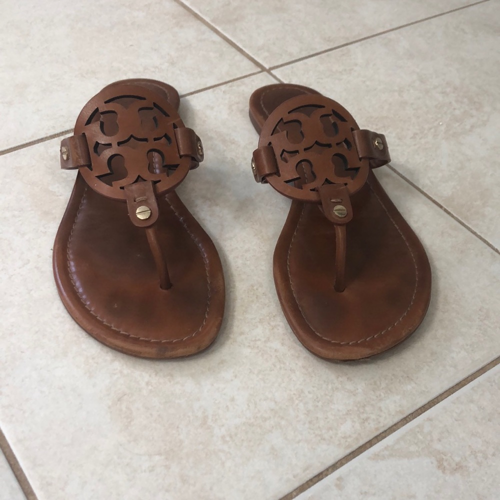 Tory burch brown leather miller sandal